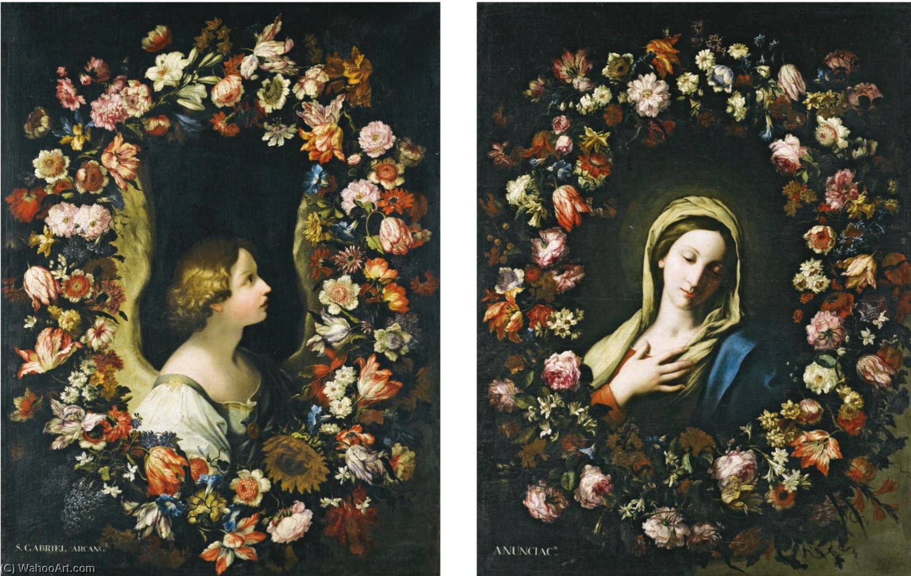 A Flower Garland Surrounding The Angel Gabriel A Flower Garland Surrounding The Virgin Annunciate — Francesco Mantovano