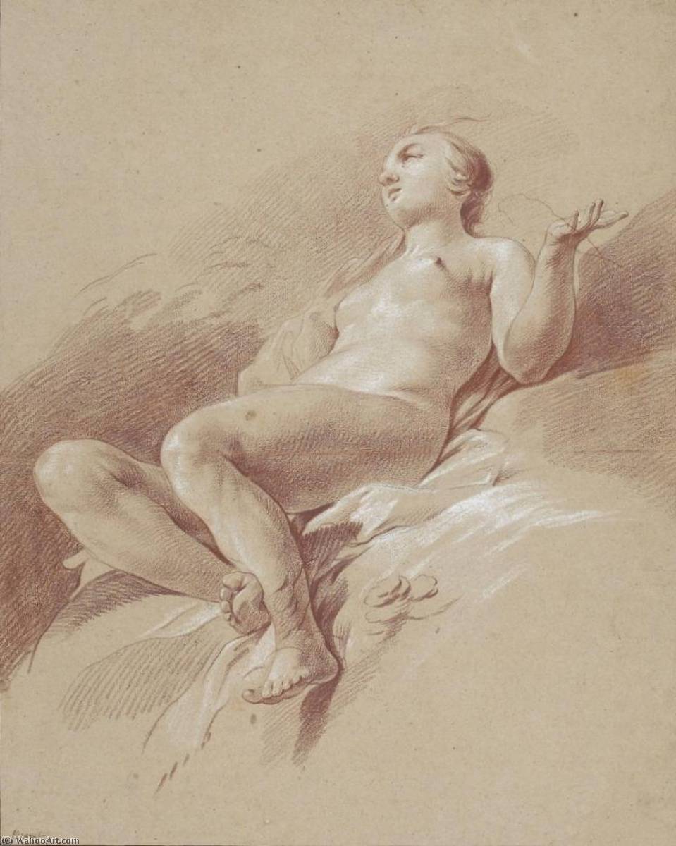 Naked Young Woman Sat On Rocks — Hugues Taraval