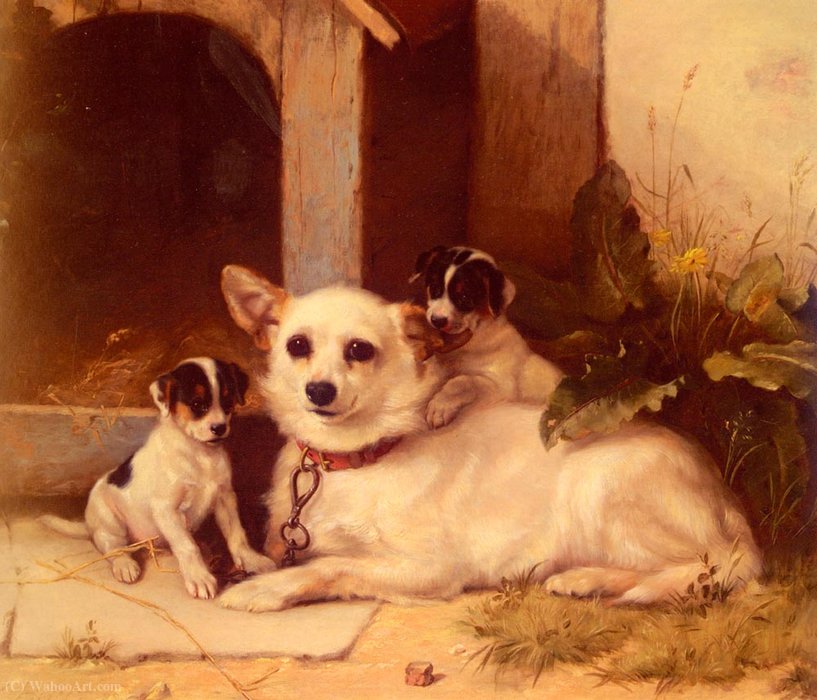Mother And Puppies Resting — Walter Hunt