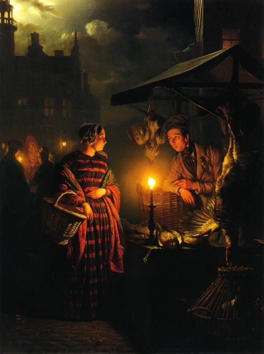 Market Place By Candlelight — Petrus Van Schendel