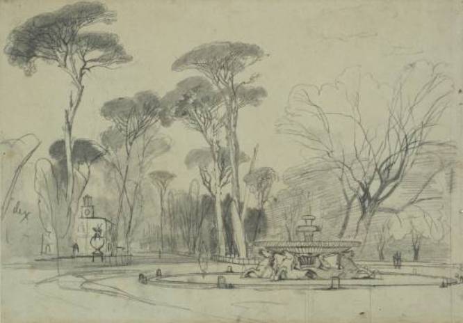 Fountain Of The Sea-horses In The Garden Of The Villa Borghese, Rome — Edward Lear