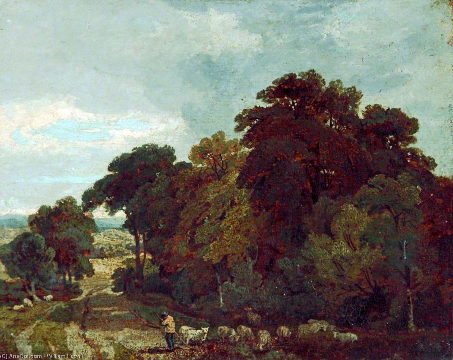 Landscape With Trees, A Shepherd And His Flock — William Havell