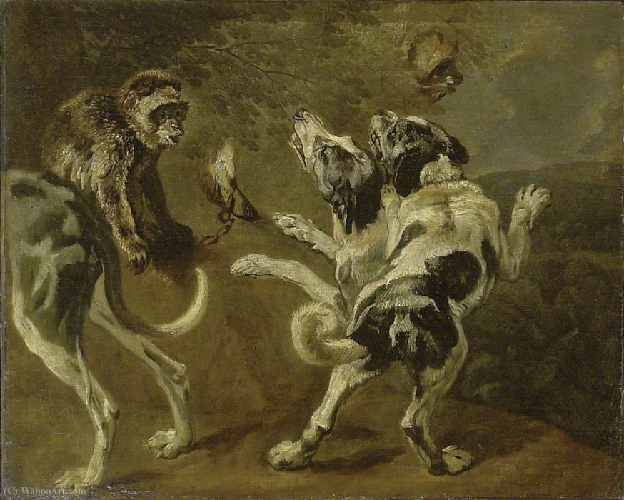 Study Of Dogs And A Monkey On The Edge Of A Wood — Boel Pieter (boule)