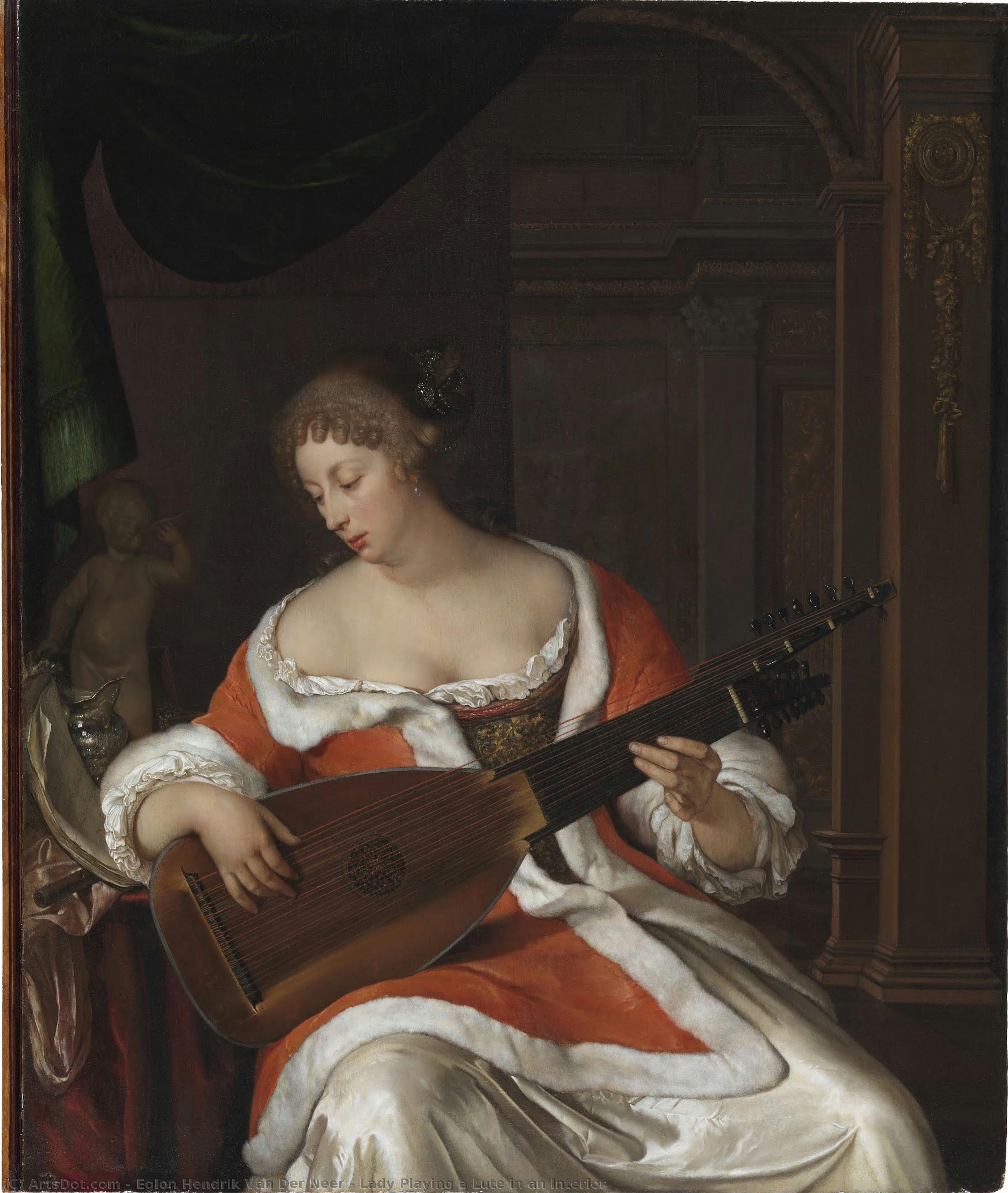 Lady Playing A Lute In An Interior — エグロン・ヘンドリック・ファン・デル・ネール
