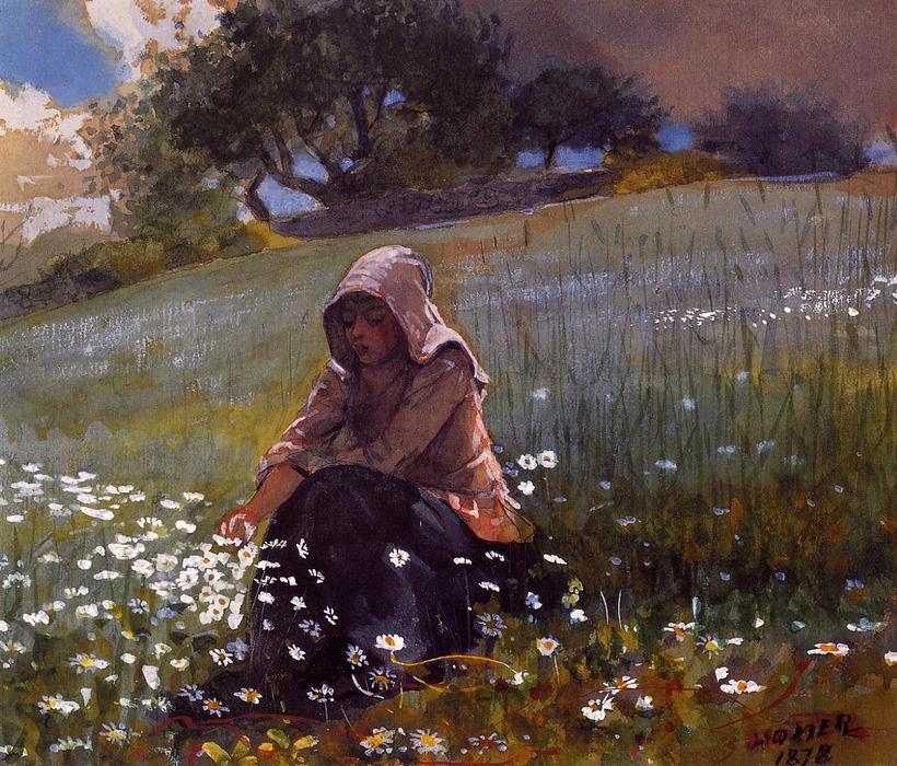 Girl And Daisies — Winslow Homer