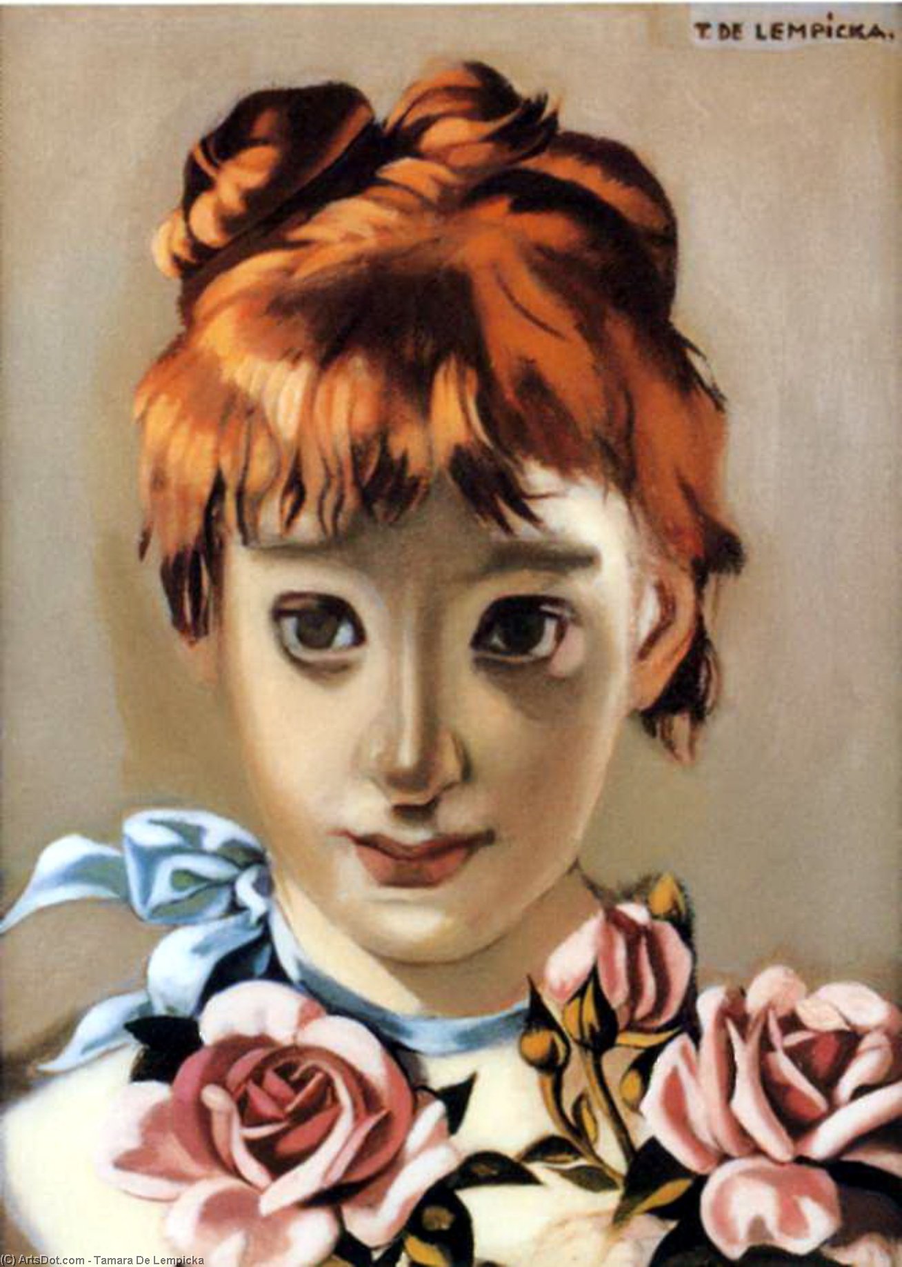 Redheaded Girl And Garland Of Roses — Tamara De Lempicka