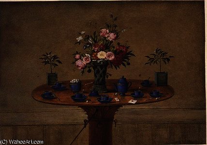 Still Life With A Vase Of Flowers And A Tea Service — Jean Louis Prevost