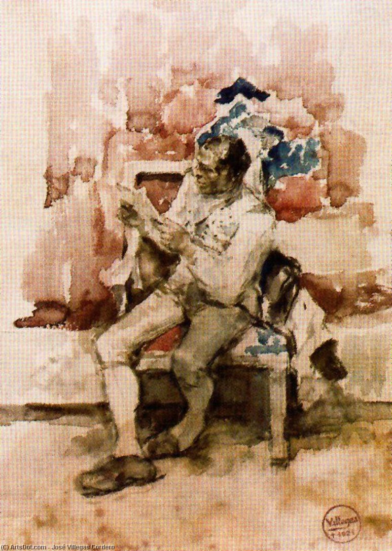Hombre Sentado Leyendo Una Hoja — José Villegas Cordero