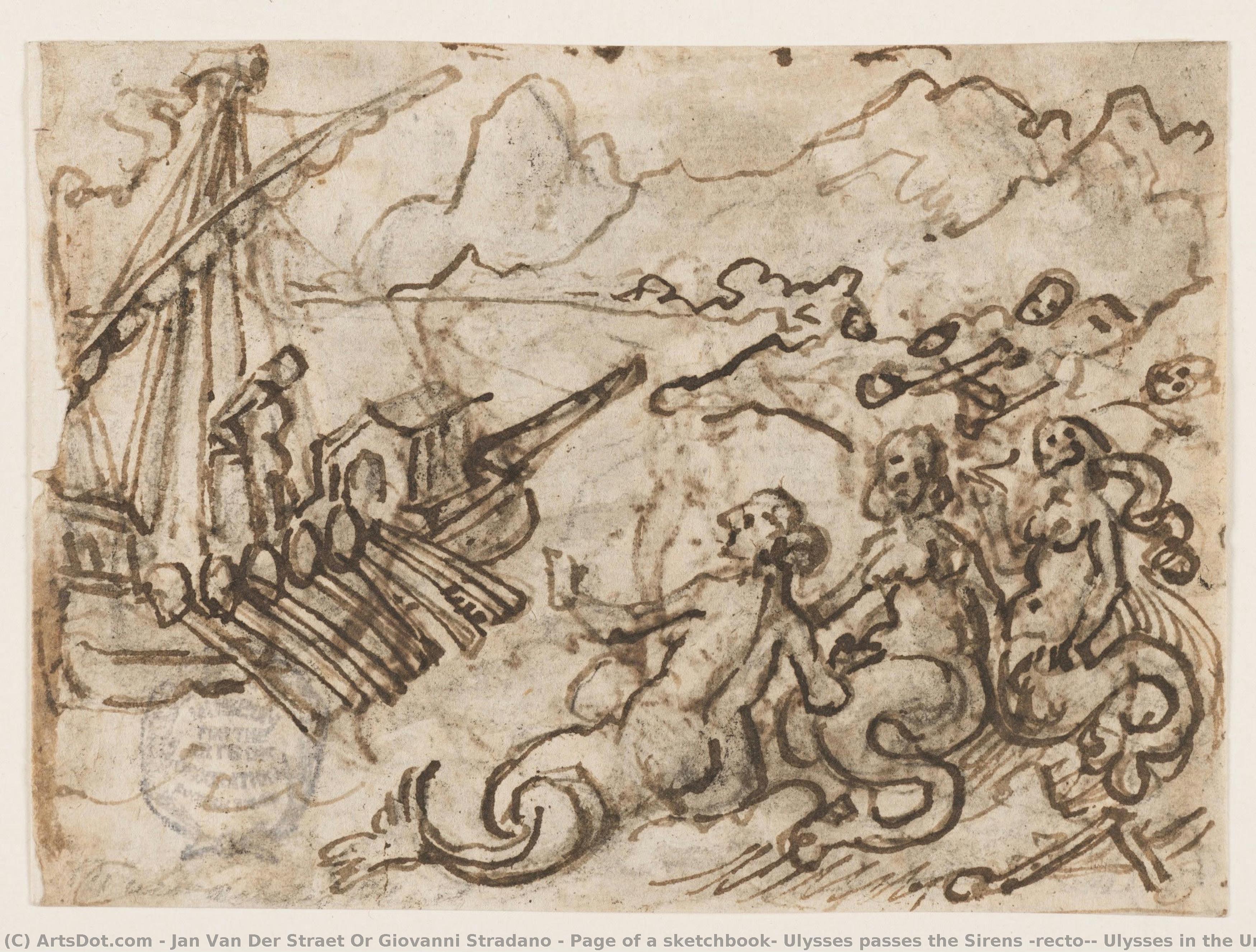 Page Of A Sketchbook: Ulysses Passes The Sirens (recto); Ulysses In The Underworld (verso) — Jan Van Der Straet Or Giovanni Stradano
