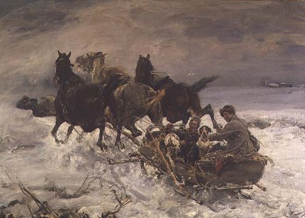 Figures In A Horsedrawn Sleigh — Alfred Wierusz Kowalski