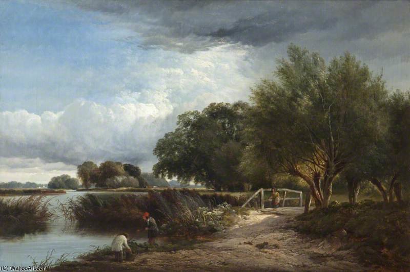 A River Landscape With A Stormy Sky And Figures — Arthur Gilbert