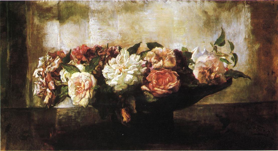 Roses In A Shallow Bowl — John La Farge
