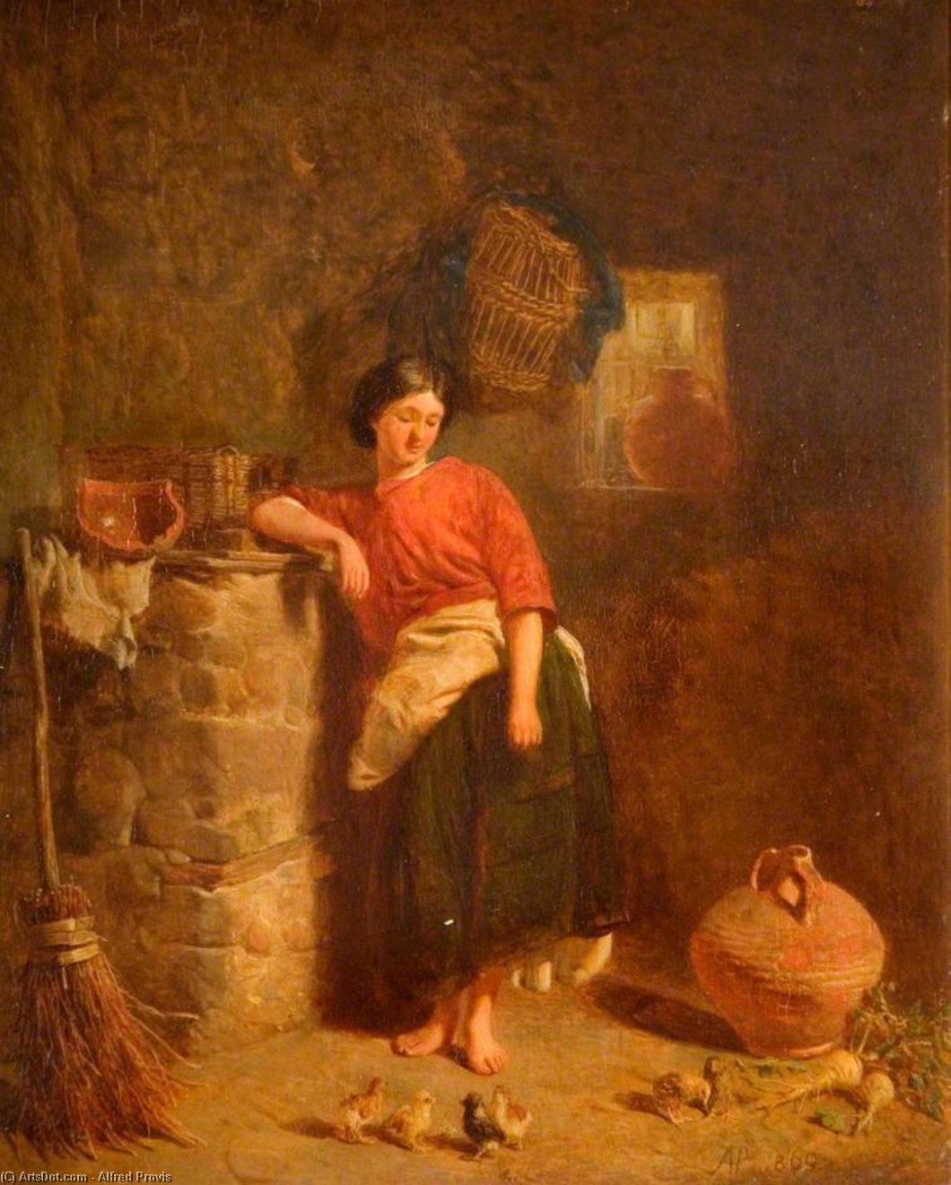 A Woman Watching Chickens — Alfred Provis