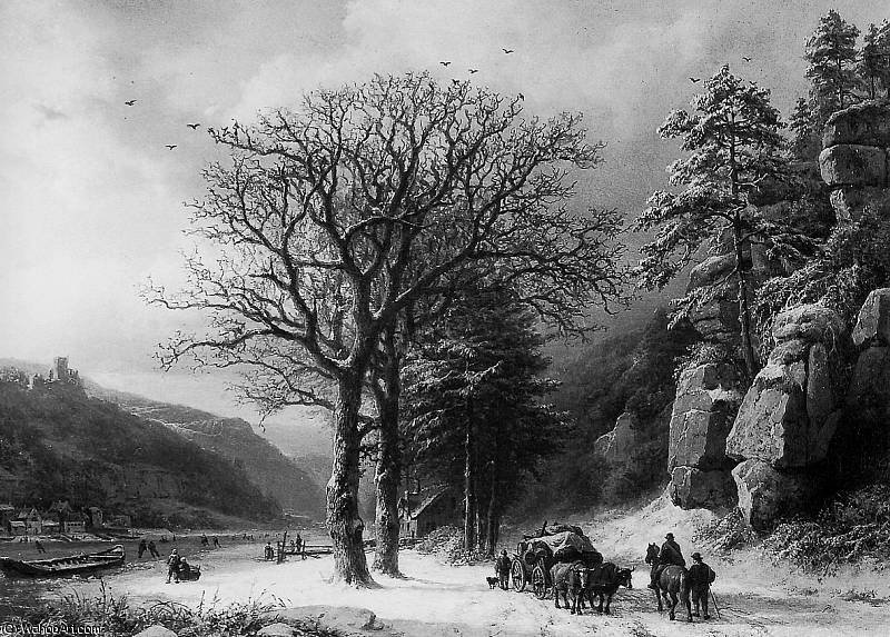 Winterlandscape At The Elbe Sun — Hendrik Barend Koekkoek