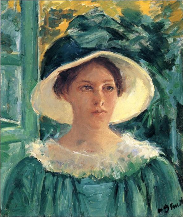 Joven Con Vestido Verde, Al Aire Libre Bajo El Sol — Mary Stevenson Cassatt