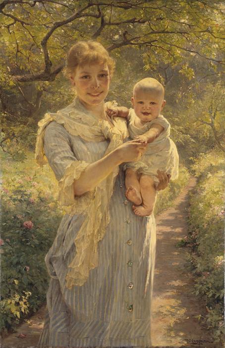 Young Mother With Her Child In The Garden — Bertha Wegmann