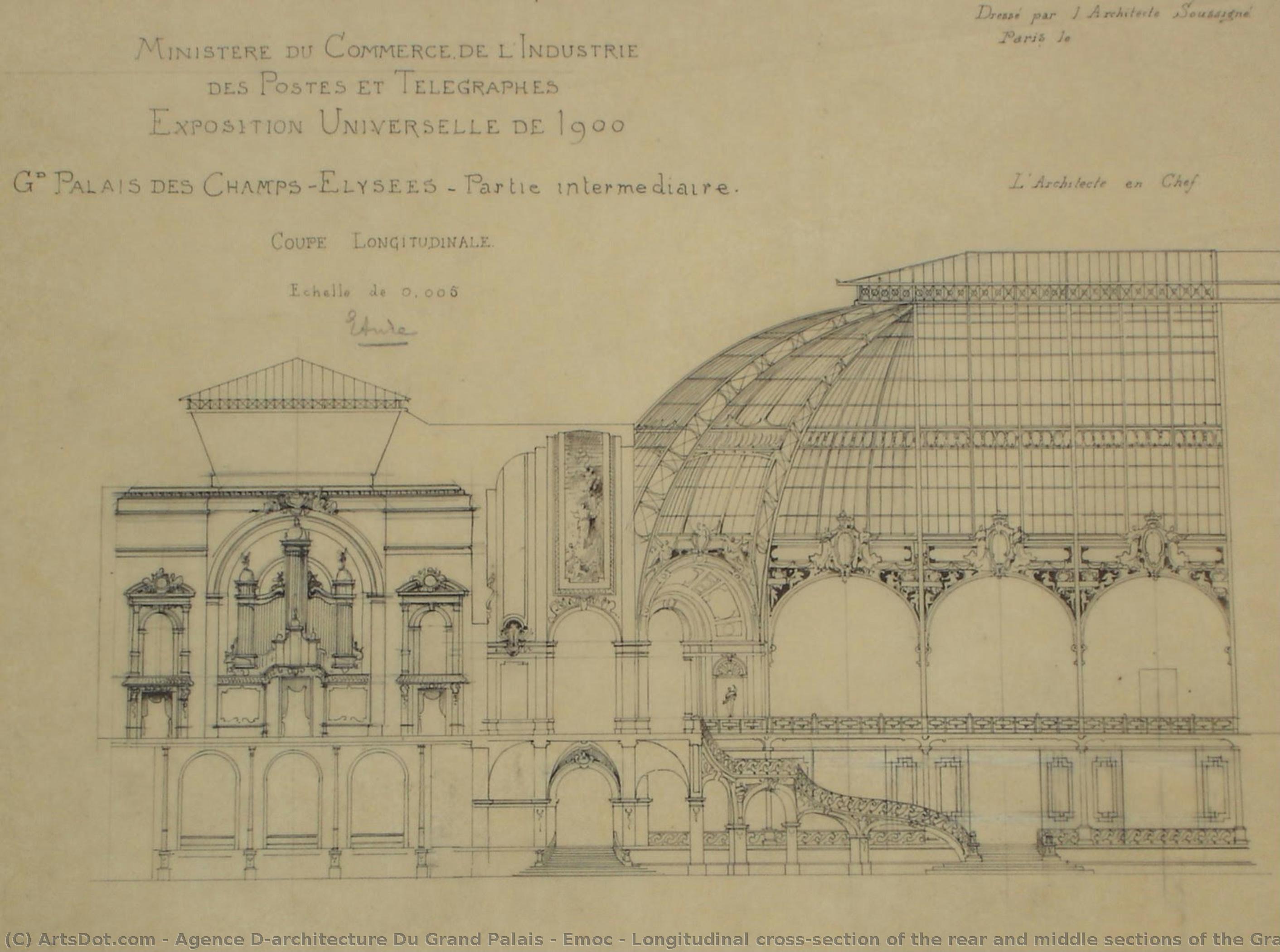 Longitudinal Cross-section Of The Rear And Middle Sections Of The Grand Palais, Paris. — Agence D'architecture Du Grand Palais / Emoc