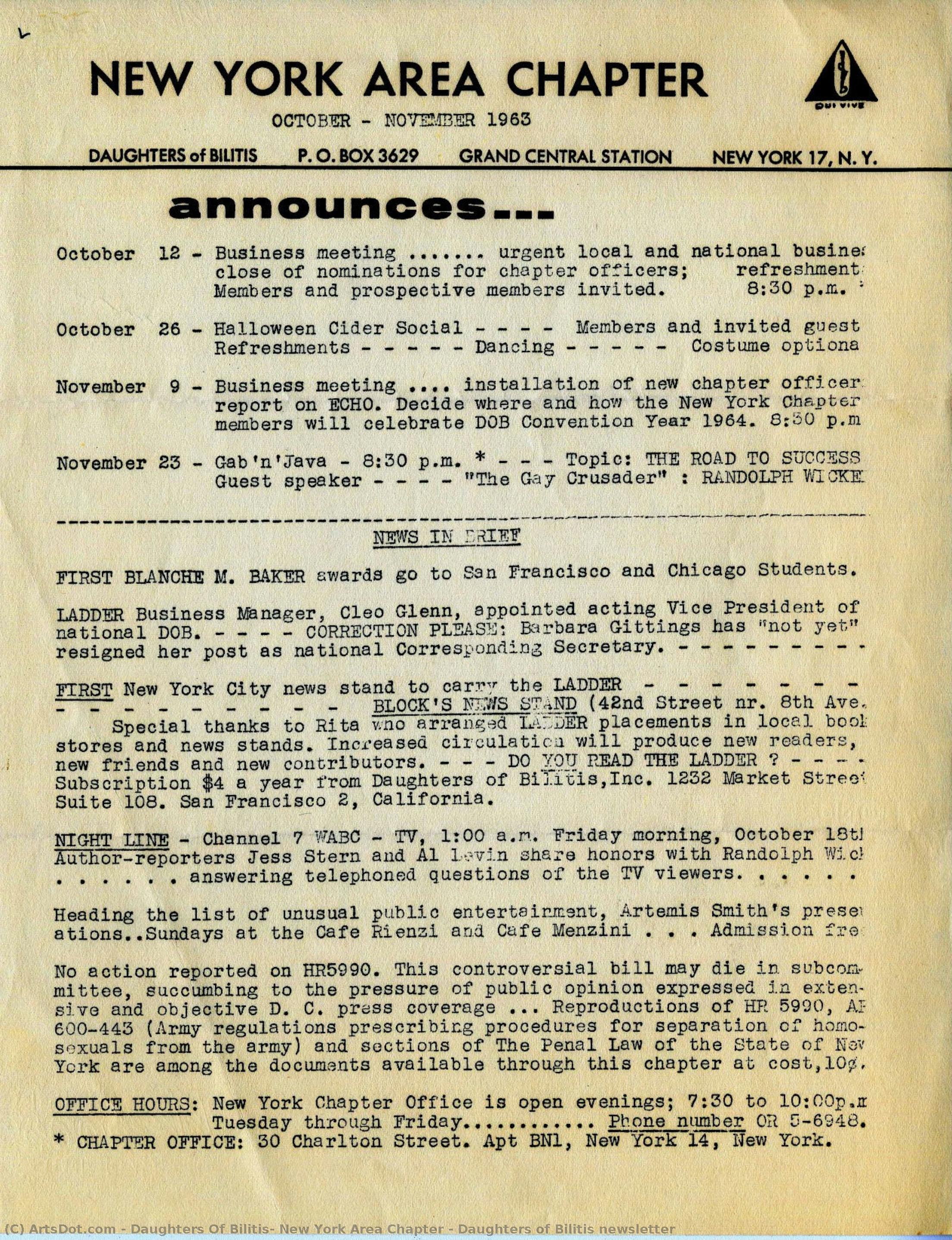 Daughters Of Bilitis Newsletter — Daughters Of Bilitis, New York Area Chapter