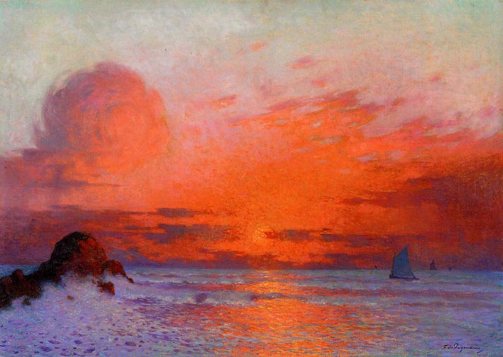 Sailboats At Sunset (also Known As Sun Setting On The Sea) — フェルディナン・デュ・ピュイゴー