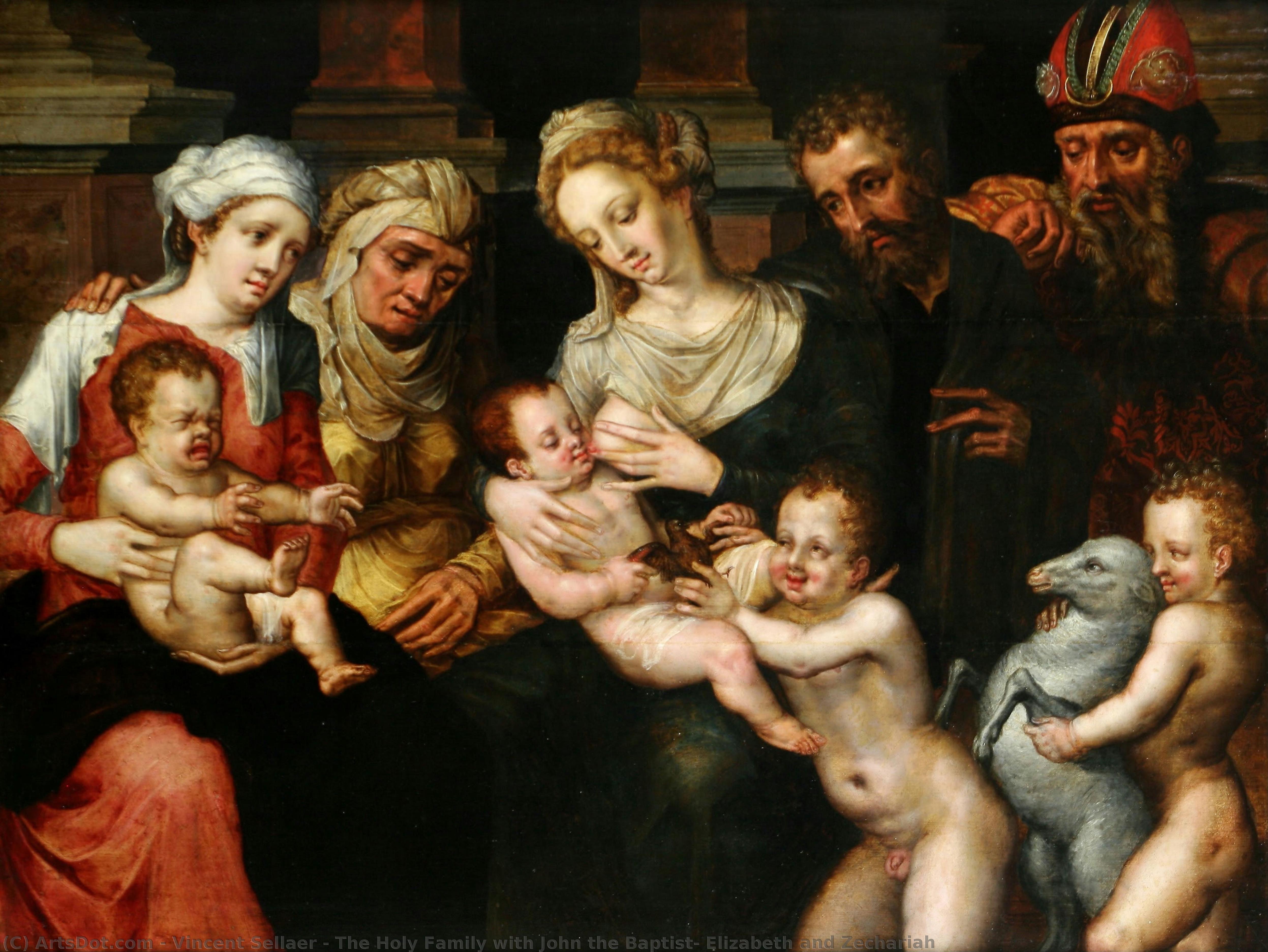 The Holy Family With John The Baptist, Elizabeth And Zechariah — Vincent Sellaer