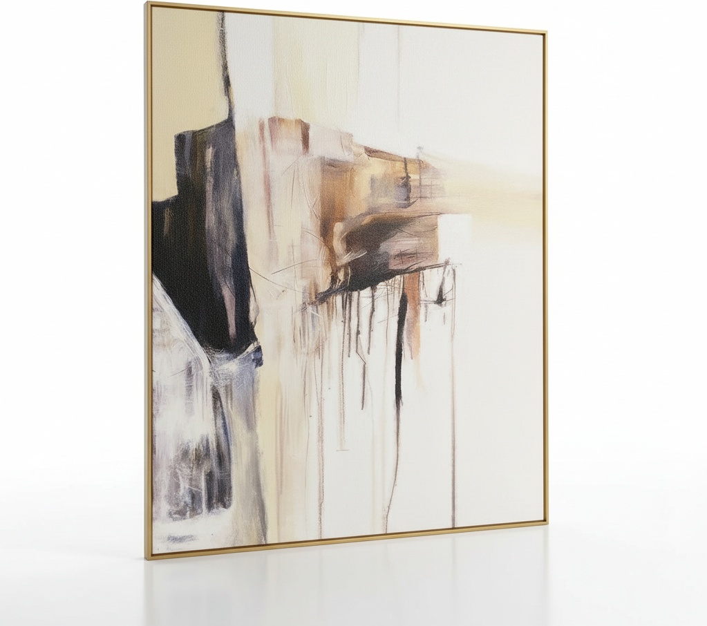Hand-painted Abstract Canvas Art In Golden Frame