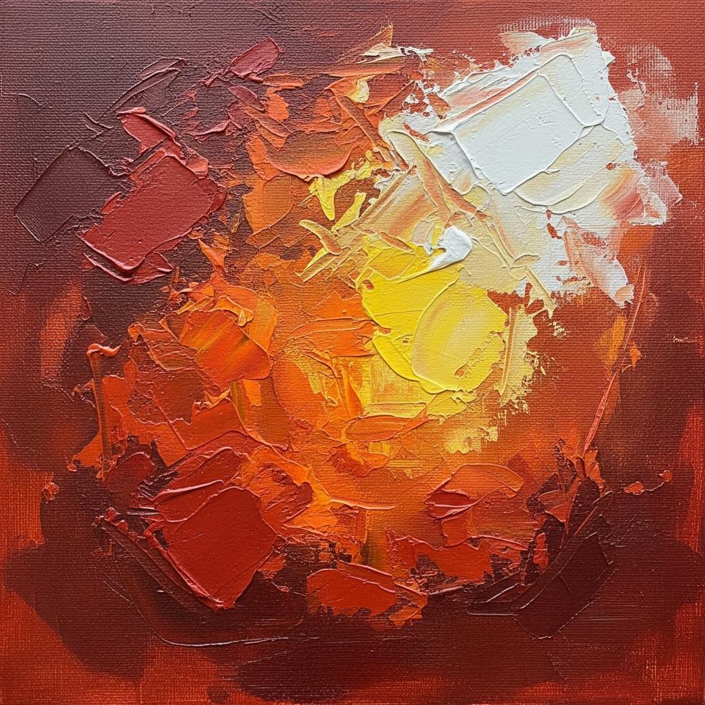 Strahlender Kern Solarer Glut In Einer Monumentalen Explosion Aus Karmesinrotem Impasto — Christian Noiret