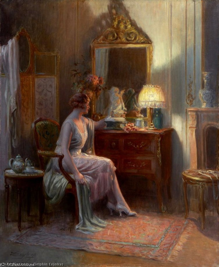 Elegante Admirant Une Sculpture — Delphin Enjolras