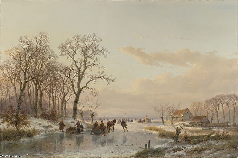 A Frozen Canal In The Meuse — Andreas Schelfhout