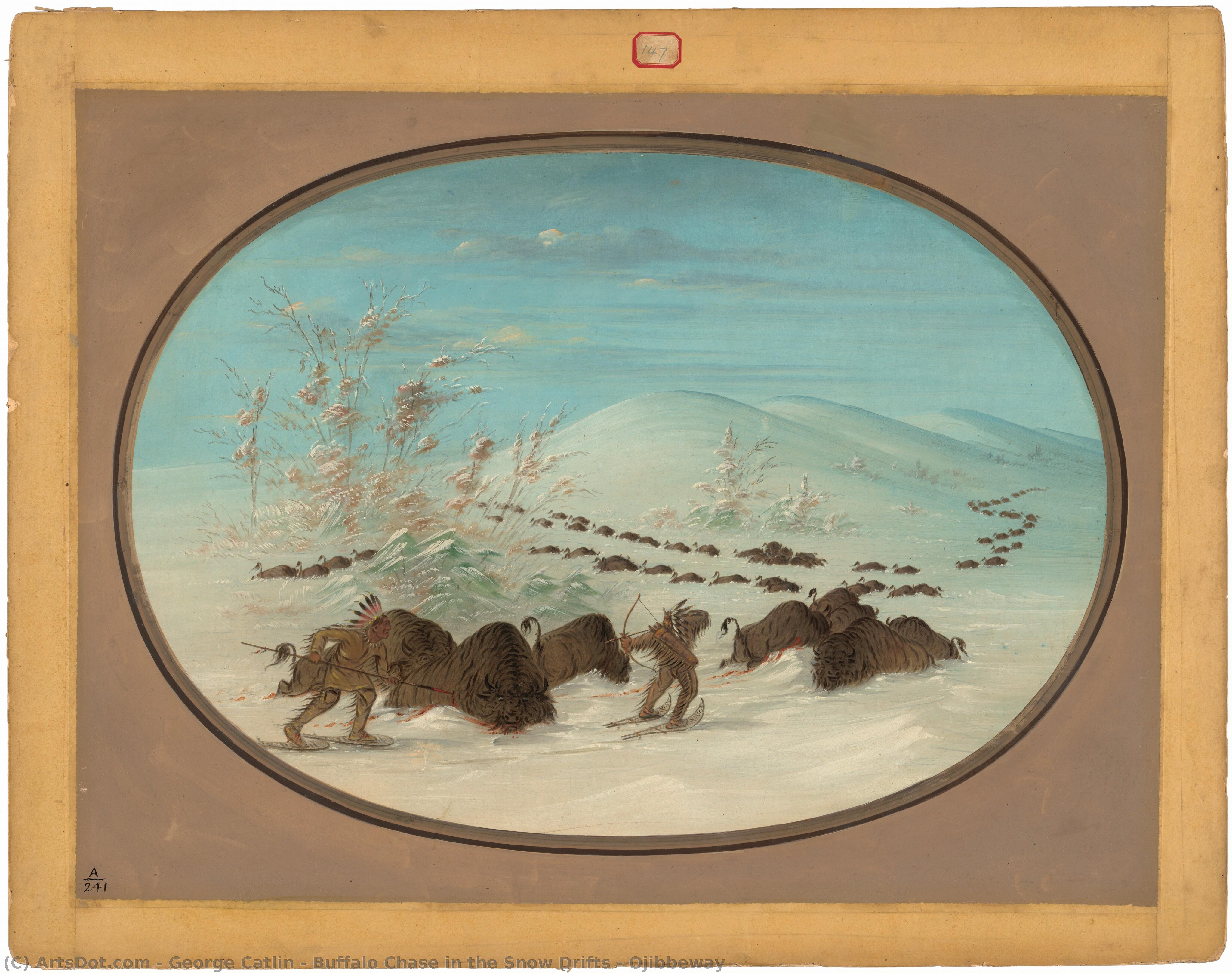 Buffalo Chase In The Snow Drifts - Ojibbeway — George Catlin