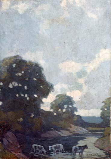 Landscape With Blue Cows, (painting) — Arthur B. Davies