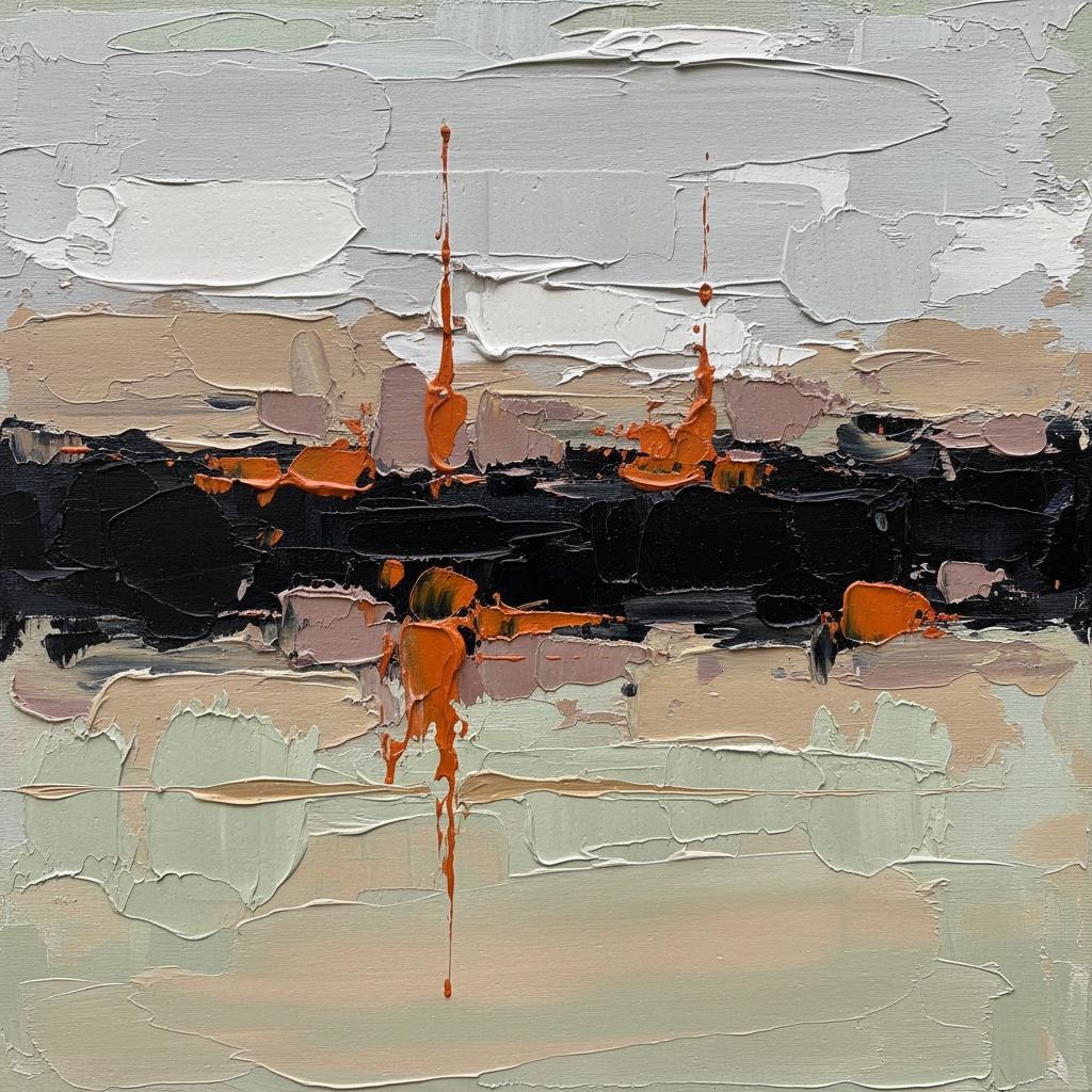 Monolithische Schatten Und Gebrannt-orangefarbene Adern In Einer Texturierten, Erdgebundenen Abstrakten Komposition — Christian Noiret