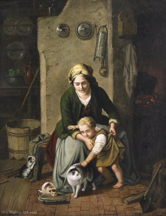 Family Idyll Before The Hearth — Meyer Georg Von Bremen (johann Georg Meyer)