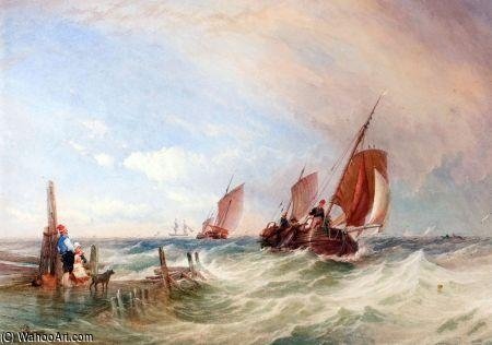 Fishing Boats Off A Jetty — Thomas Sewell Robins