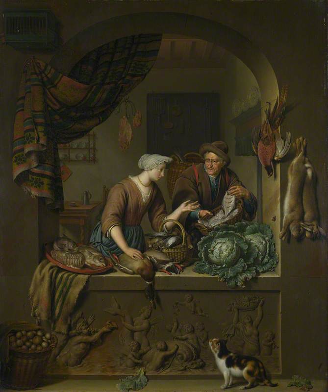 A Woman And A Fish Pedlar In A Kitchen — Willem Van Mieris