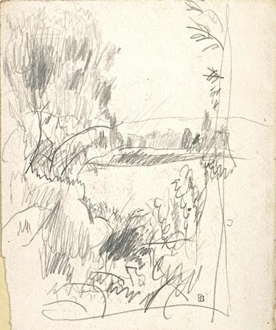 Sketch Of Landscape With Trees And Bushes Bordering A Field — Pierre Bonnard