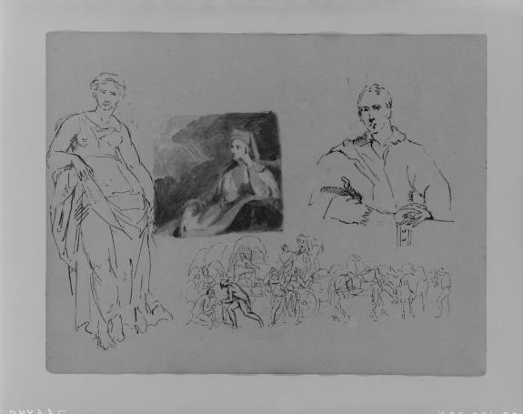 Standing Draped Female Figure; Portrait Of A Cleric; Half-length Portrait Of A Man; Figures With Wagons And Horses — Thomas Sully