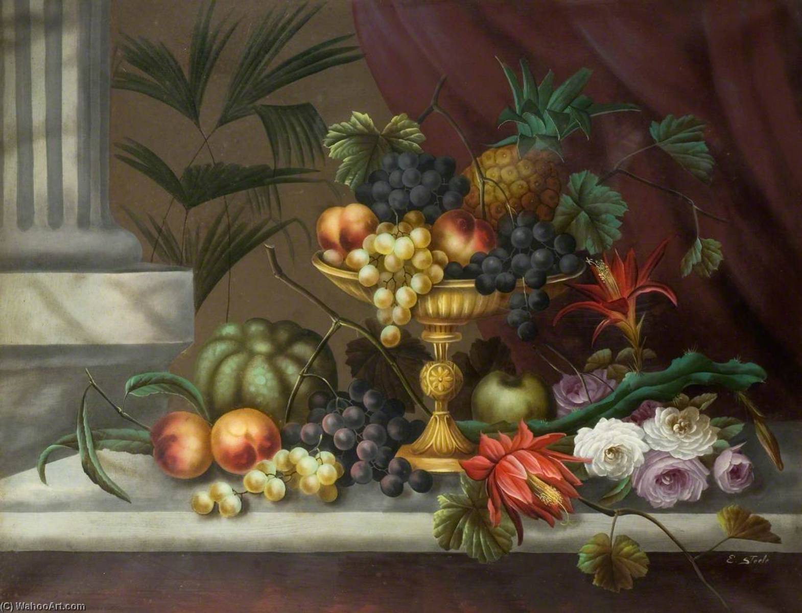 Still Life Of Flowers And Fruit — Edwin Steele