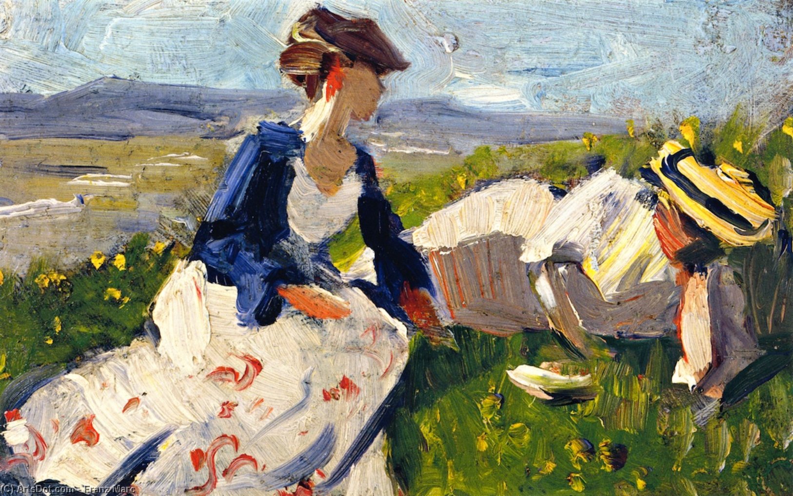 Two Women On The Hillside, Sketch — Franz Marc
