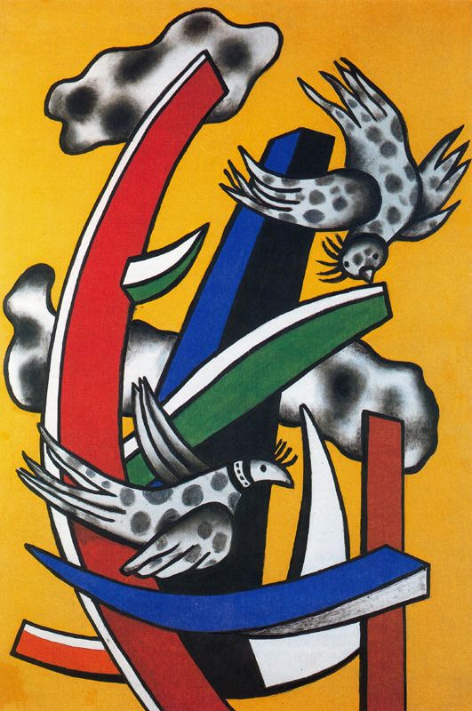 Composition With Two Birds On A Yellow Background — Леже