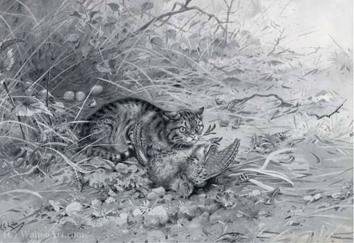 A Wild Cat With It's Kill — George Edward Lodge