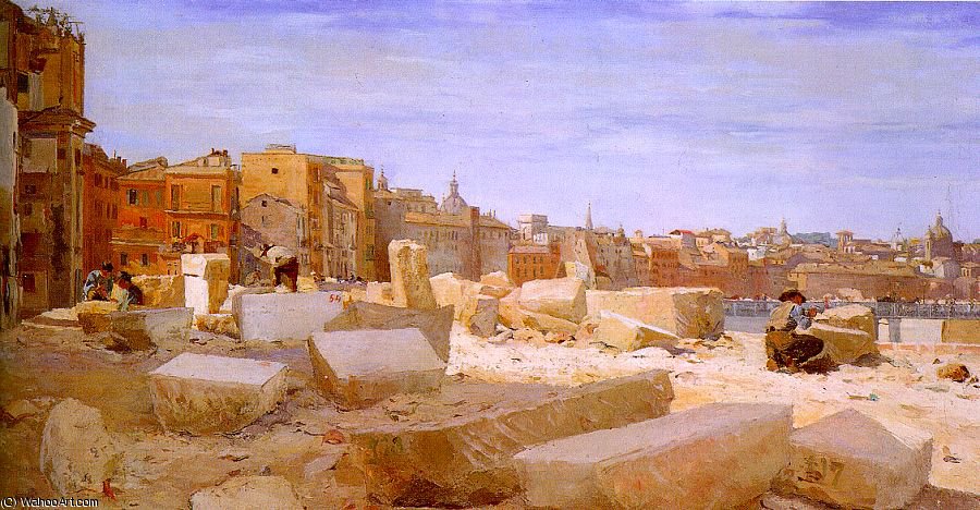 Stonebreakers At Lungotevere, Oil On Canvas — Giovanni Giacometti