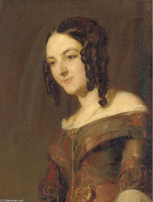 Portrait Of A Lady, Half-length, In A Red Dress And Ringlets In Her Hair — Andrew Geddes