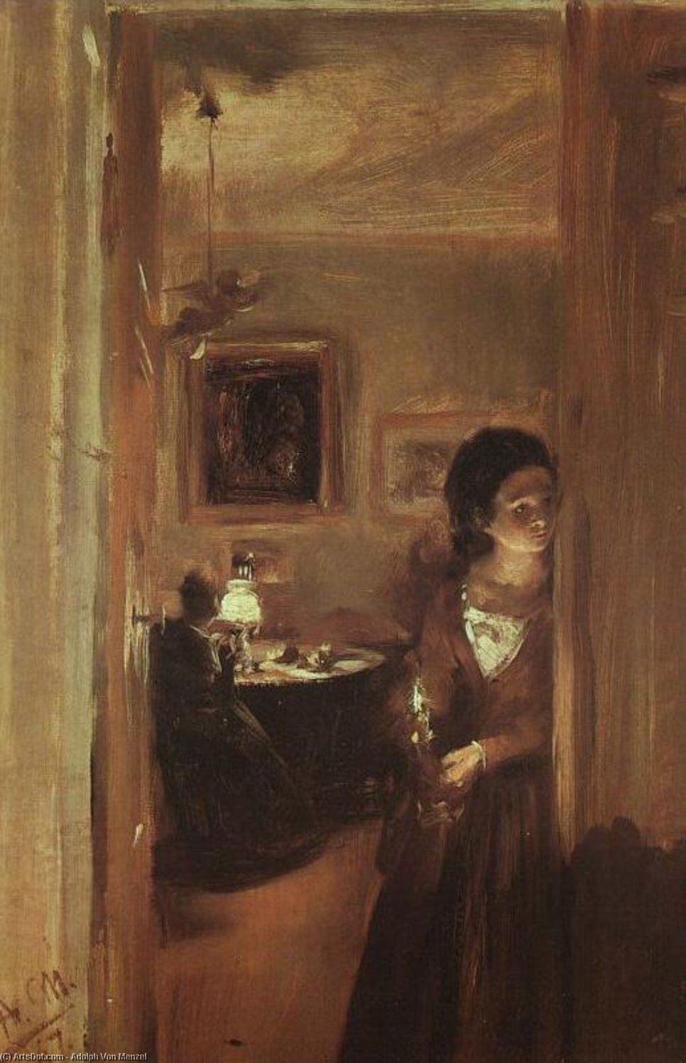 The Artist's Sister With A Candle — Adolph Von Menzel