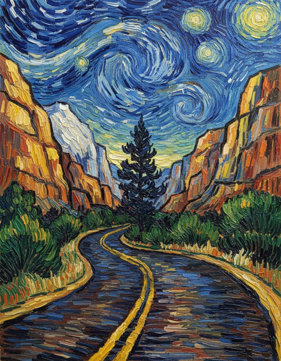 Celestial Path Through The Ochre Canyon: A Cosmic Nocturne — Hugo Faubert