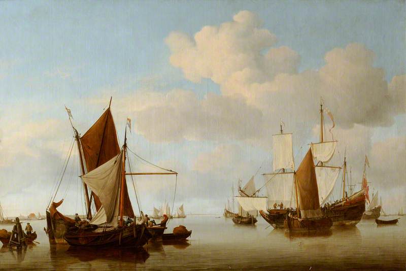 Fishing Boats On A Calm Sea — Willem Van De Velde The Elder
