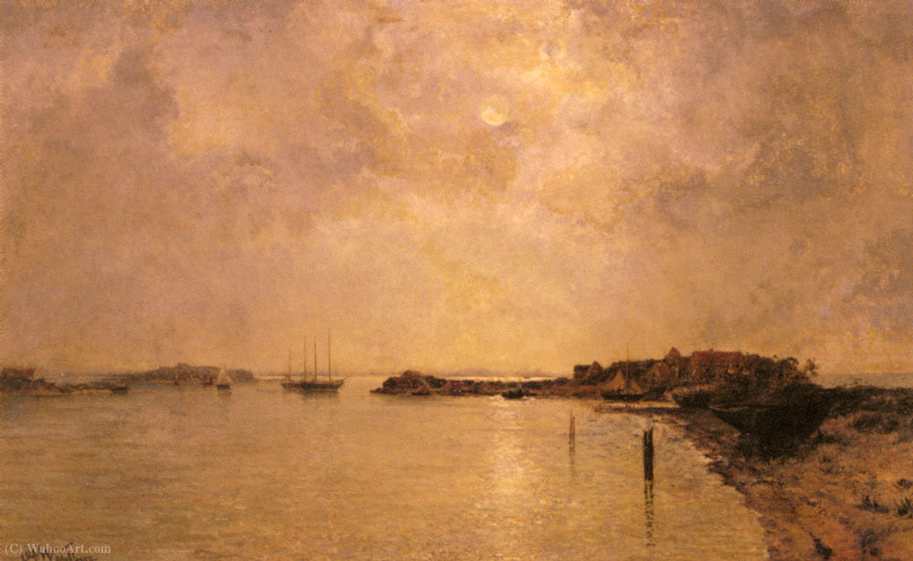 Coastal Village By Moonlight — Alfred Wahlberg