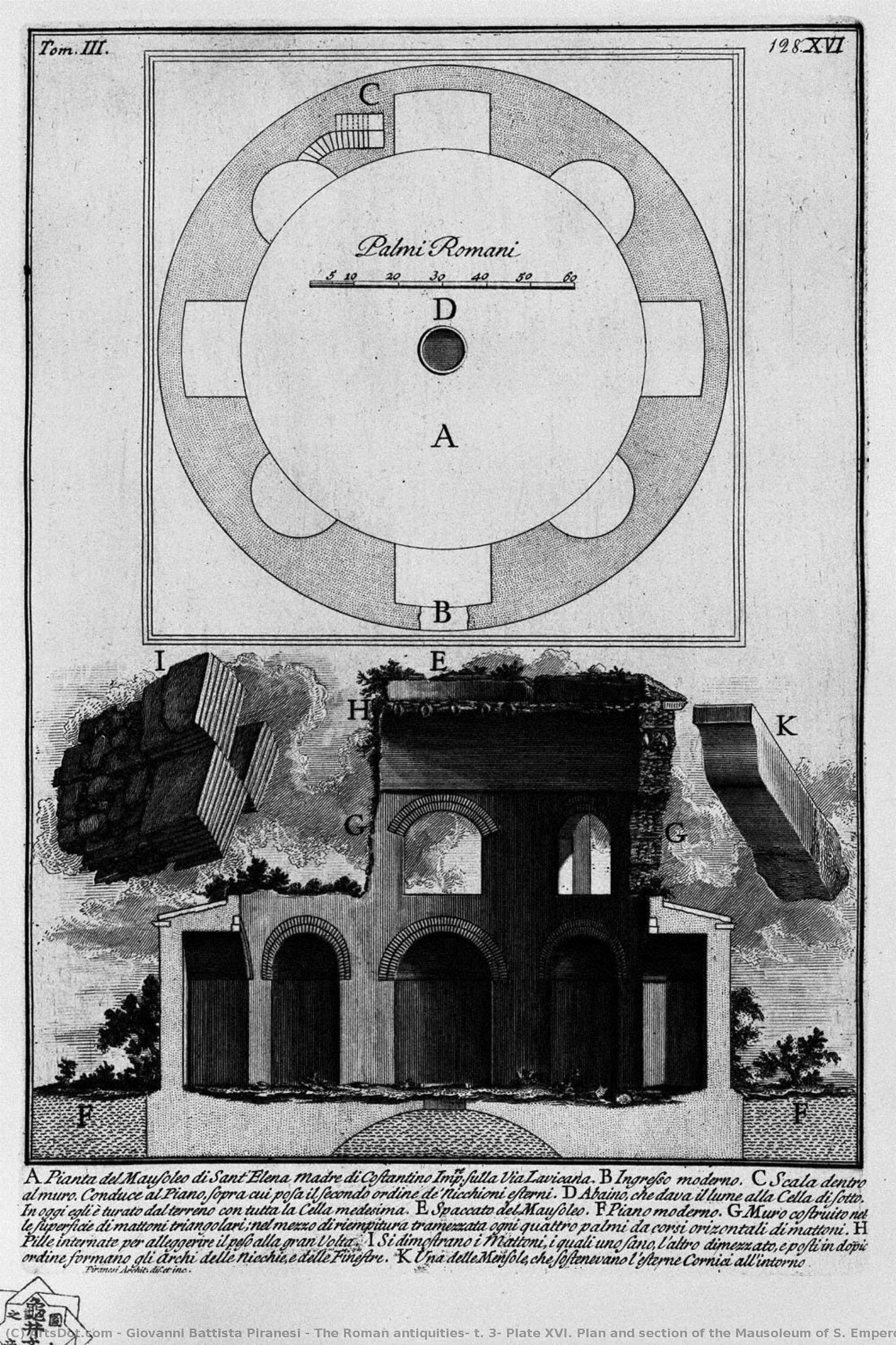 The Roman Antiquities, T. 3, Plate Xvi. Plan And Section Of The Mausoleum Of S. Emperor Constantine`s Mother Helena Ta, On The Via Labicana. — Giovanni Battista Piranesi