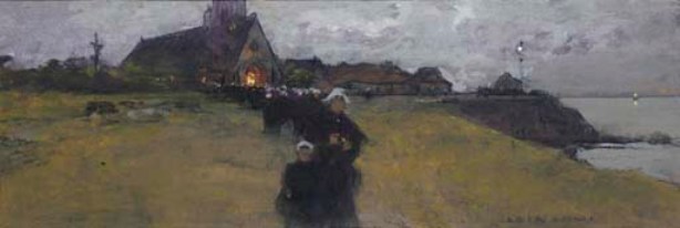 Brettons Coming Out Of A Church In The Dark — Dit Luigi Loir Aloys François Joseph Loir