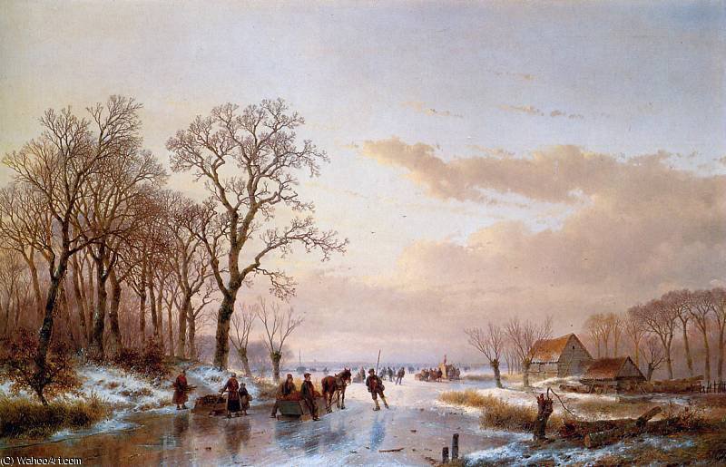 Frozen Canal Near The Maas Sun — Andreas Schelfhout