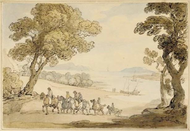 Riders Ascending A Hill Above An Estuary — Thomas Rowlandson